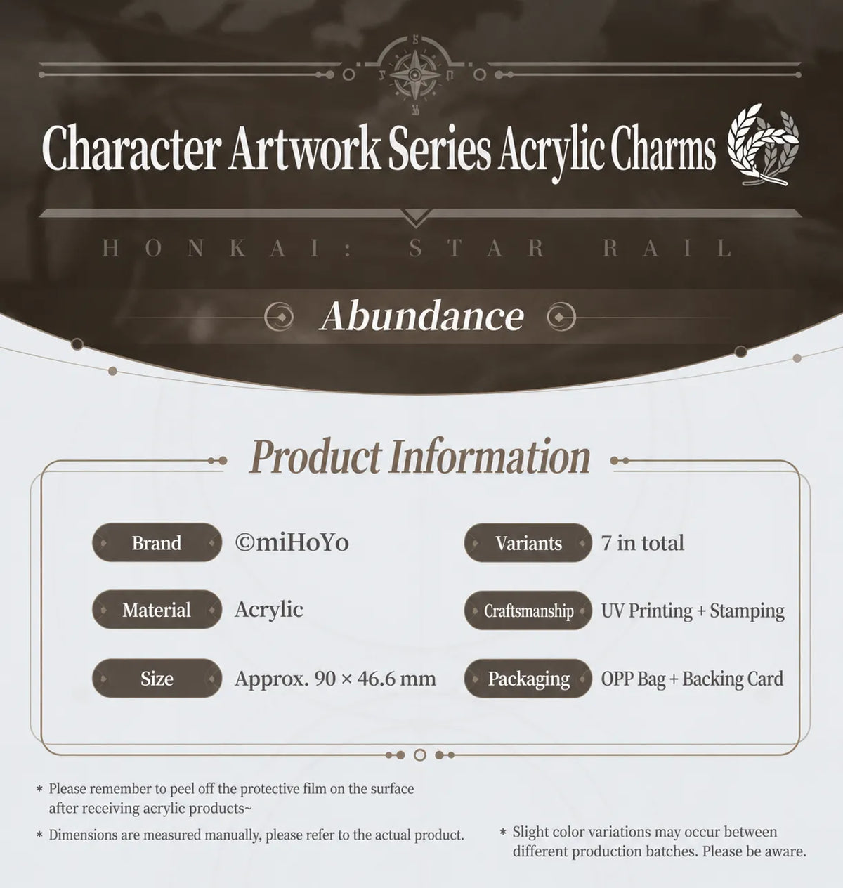 Honkai: Star Rail Character Artwork Series Abundance acrylic charm product information