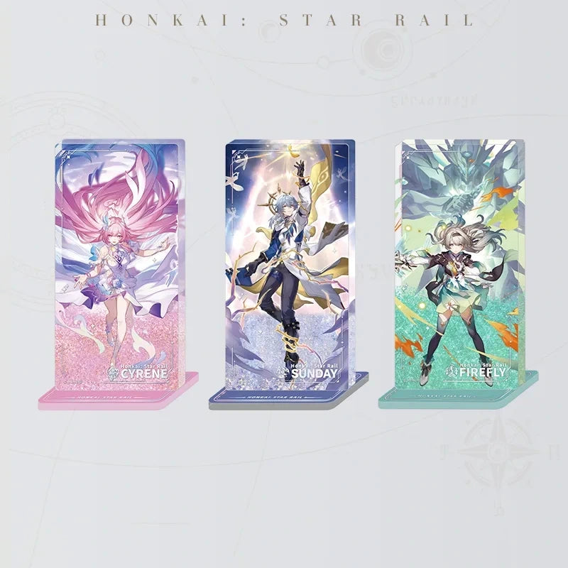 Honkai: Star Rail Character Artwork Series Glitter Sand Acrylic Standees featuring Cyrene, Sunday, and Firefly