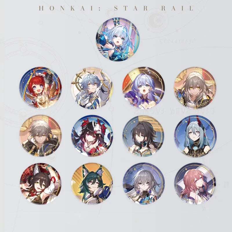 Honkai: Star Rail Character Artwork Series Harmony Badges featuring 13 character designs