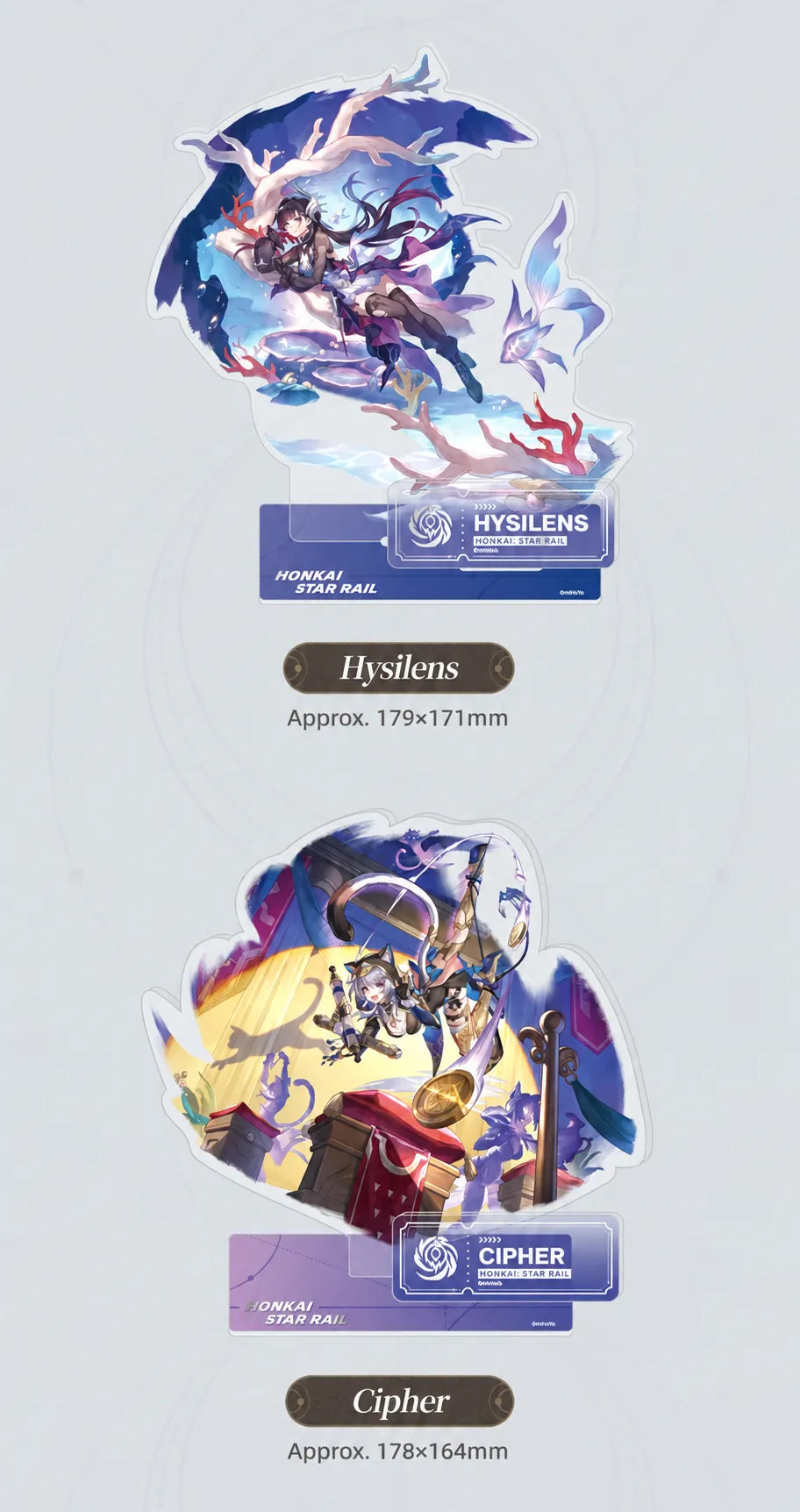 Hysilens and Cipher Nihility acrylic standee details