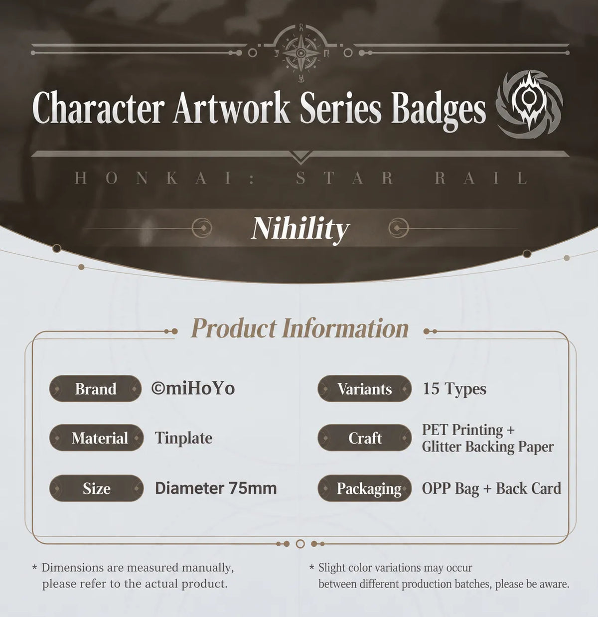 Honkai: Star Rail Character Artwork Series Nihility tinplate badge product information