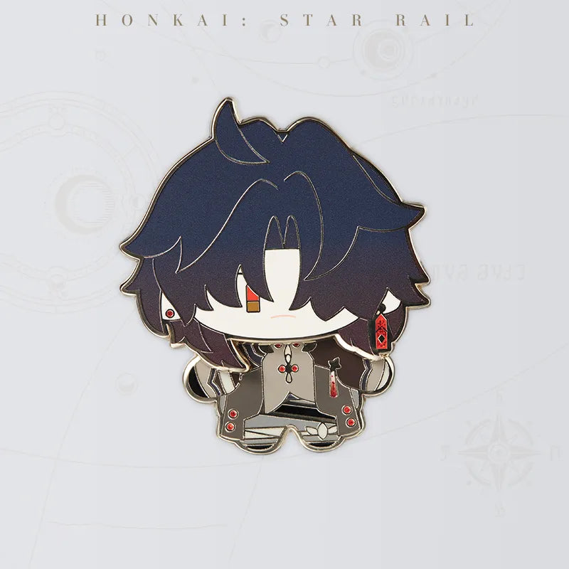 Honkai Star Rail Blade Chibi Doll Series metal badge featuring dark hair and red accessories