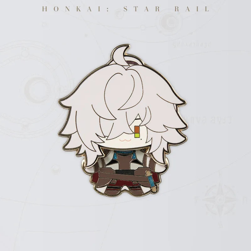 Honkai Star Rail Jing Yuan Chibi Doll Series metal badge featuring white hair and detailed outfit