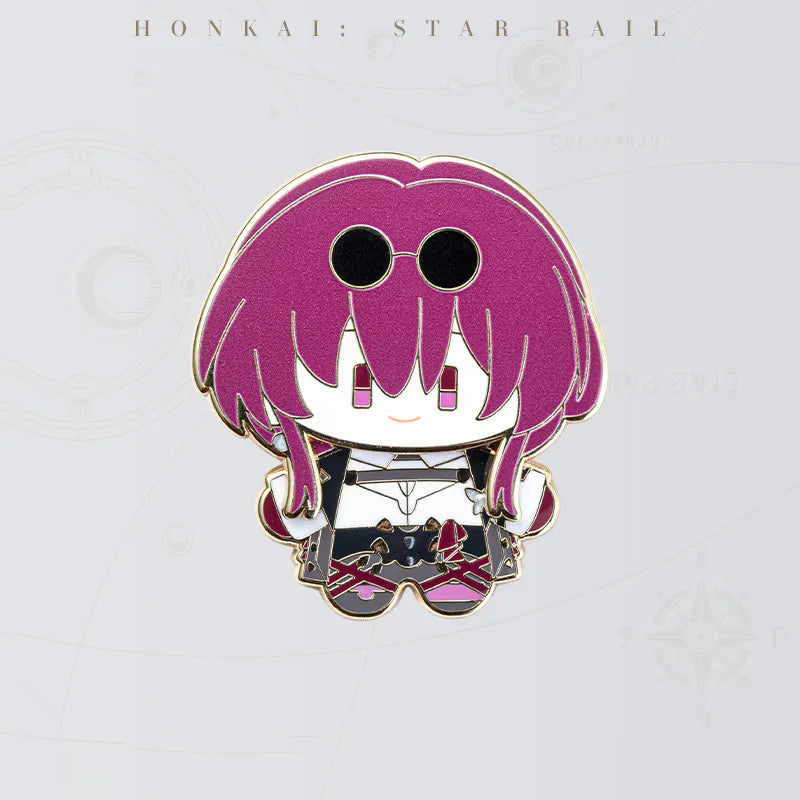 Honkai Star Rail Kafka Chibi Doll Series metal badge featuring burgundy hair and sunglasses