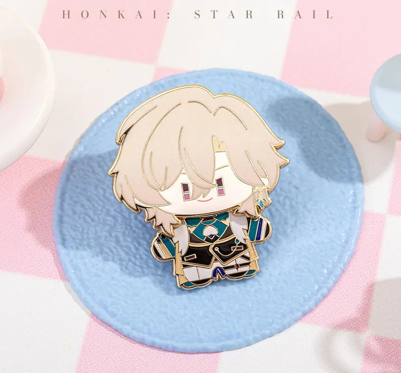 Chibi Doll Series metal badges featuring detailed character artwork and gold-tone edges
