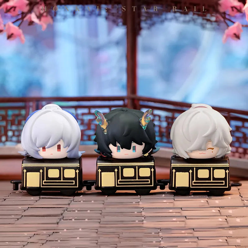Honkai: Star Rail chibi figures with connectable train-themed bases