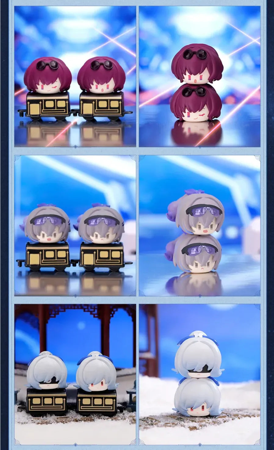 Honkai: Star Rail Chibi Stack-Up figures in train-themed product photography