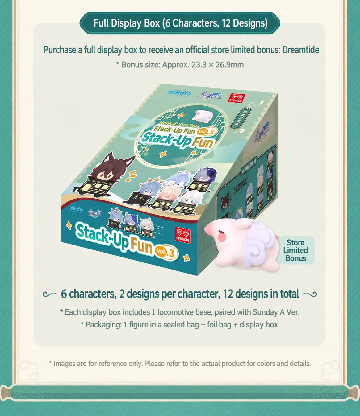 Honkai: Star Rail Chibi Stack-Up Vol. 3 full display box and Dreamtide bonus