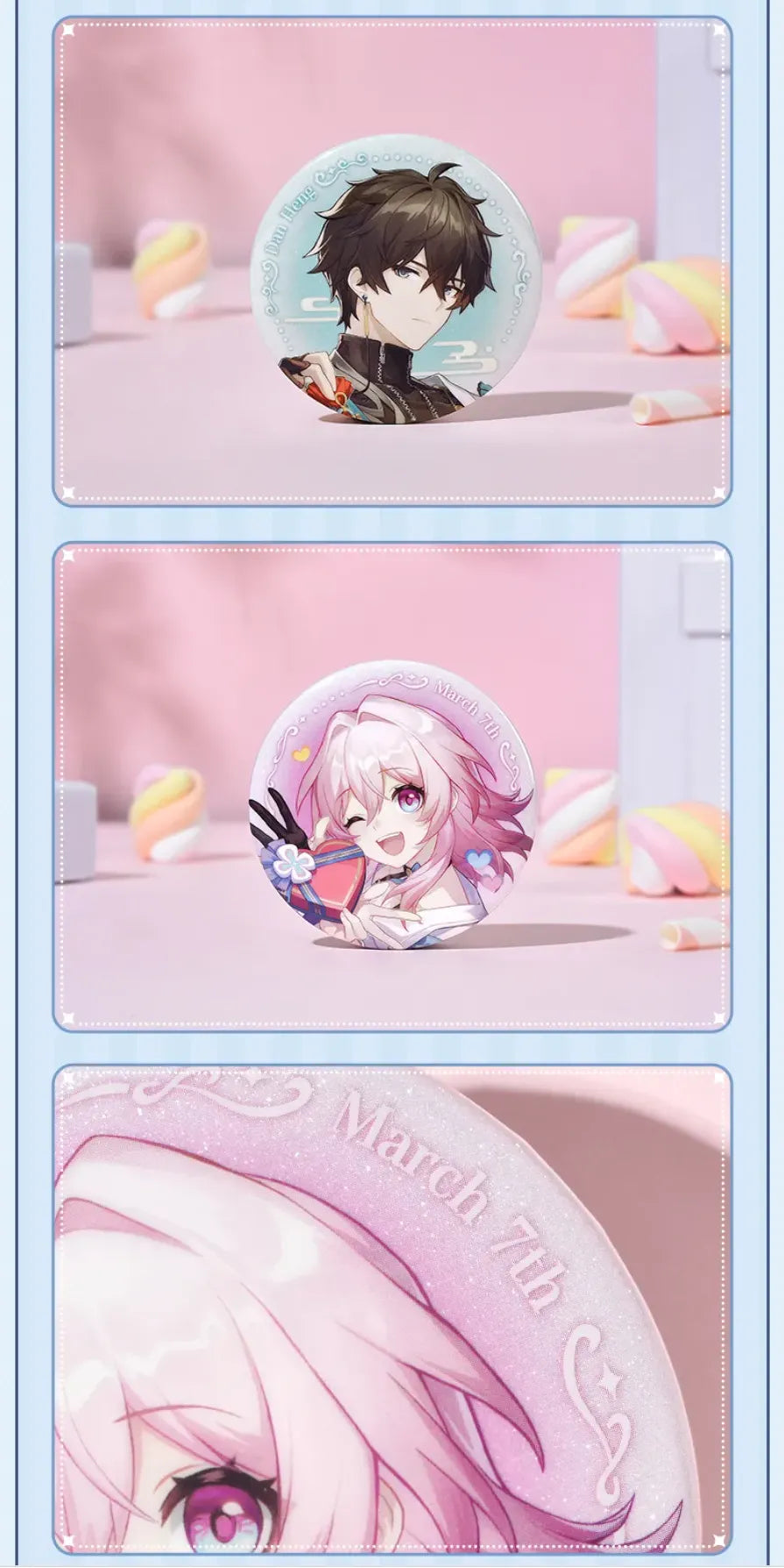 Cosmic Candy House Series character badges product display