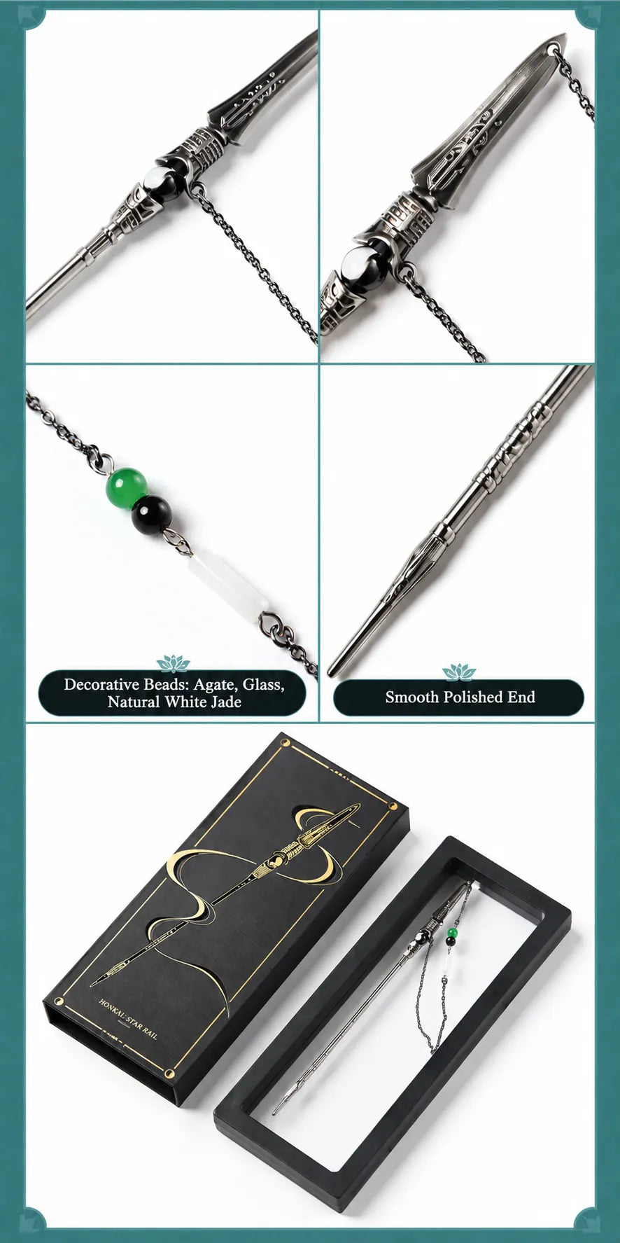 Dan Heng Imbibitor Lunae Hair Stick presented in black Honkai Star Rail decorative packaging box
