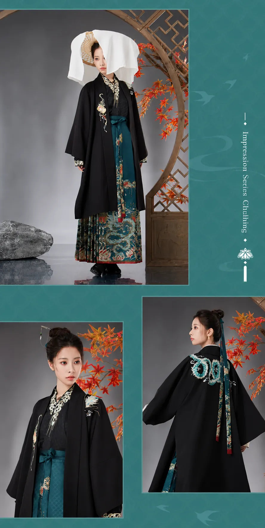 Dan Heng Imbibitor Lunae Long Coat embroidered dragon head and detailed turquoise dragon scale patterns