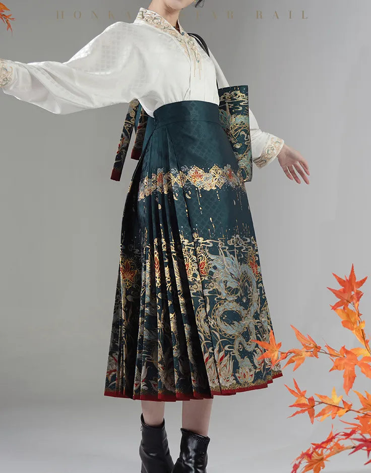 Honkai Star Rail Dan Heng Imbibitor Lunae Impression Series Zip-Up Mamian Skirt modeled with traditional Chinese apparel
