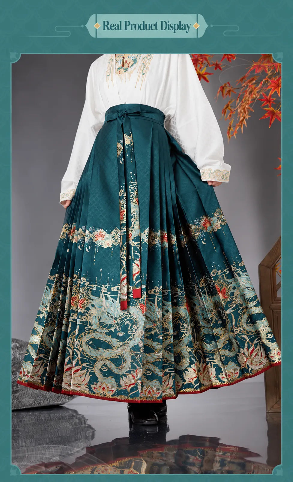 Dan Heng Imbibitor Lunae One-Piece Mamian Skirt styled with black short jacket and embroidered teal fabric