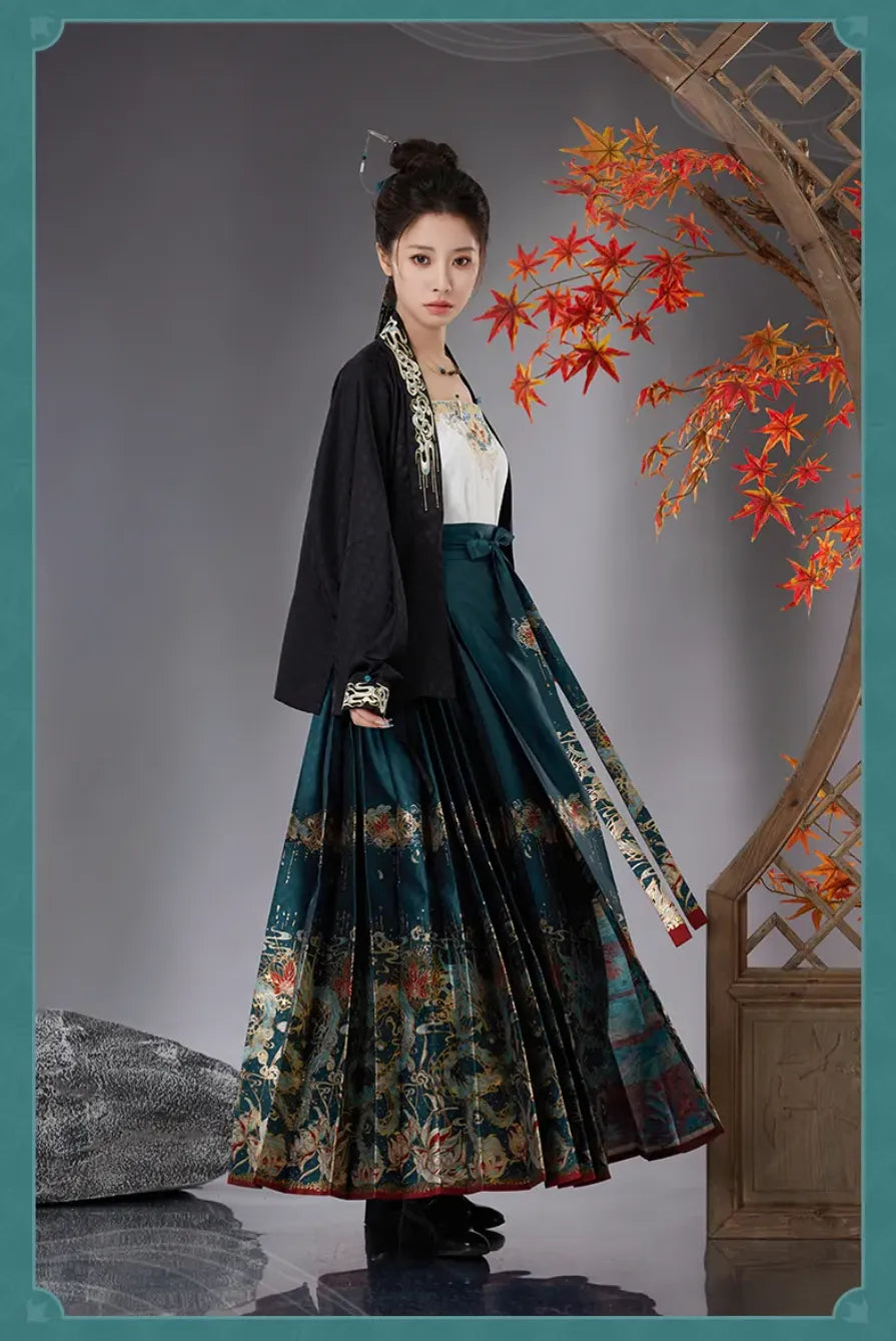 Dan Heng Imbibitor Lunae Mamian Skirt waistband construction, structured pleats and floral jacquard details