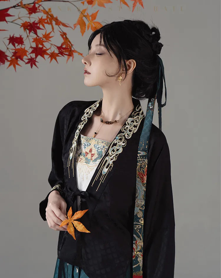 Dan Heng Imbibitor Lunae Impression Series short jackets in black and white with embroidered details