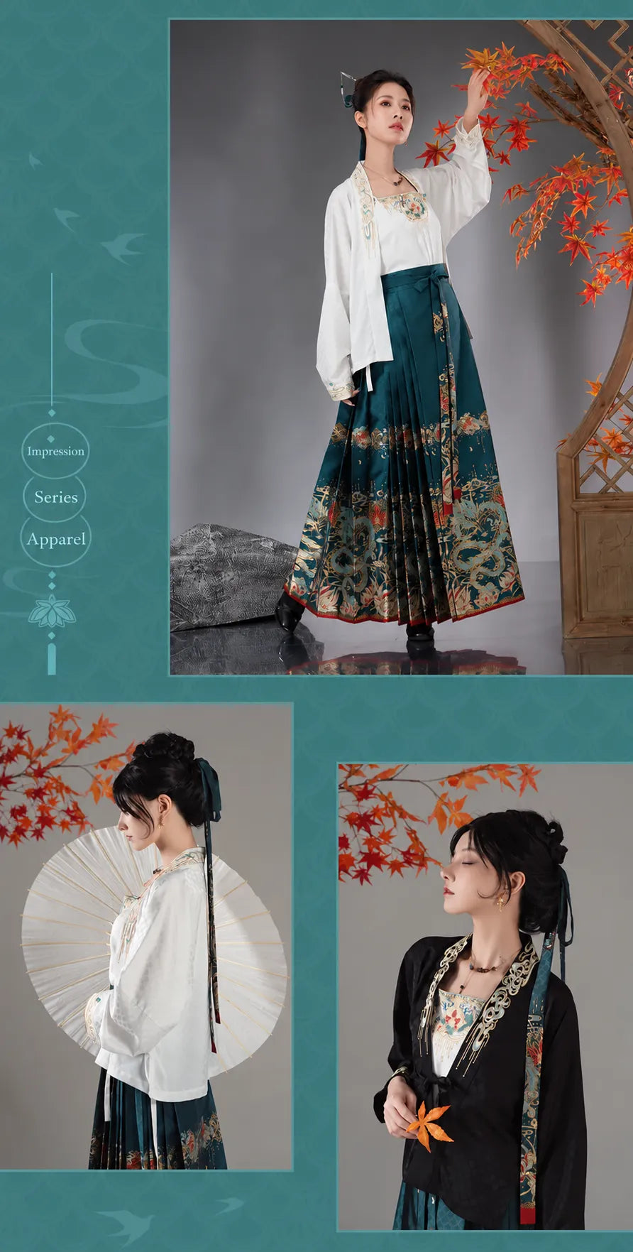 Dan Heng Imbibitor Lunae short jacket shown in multiple traditional Chinese fashion styling combinations