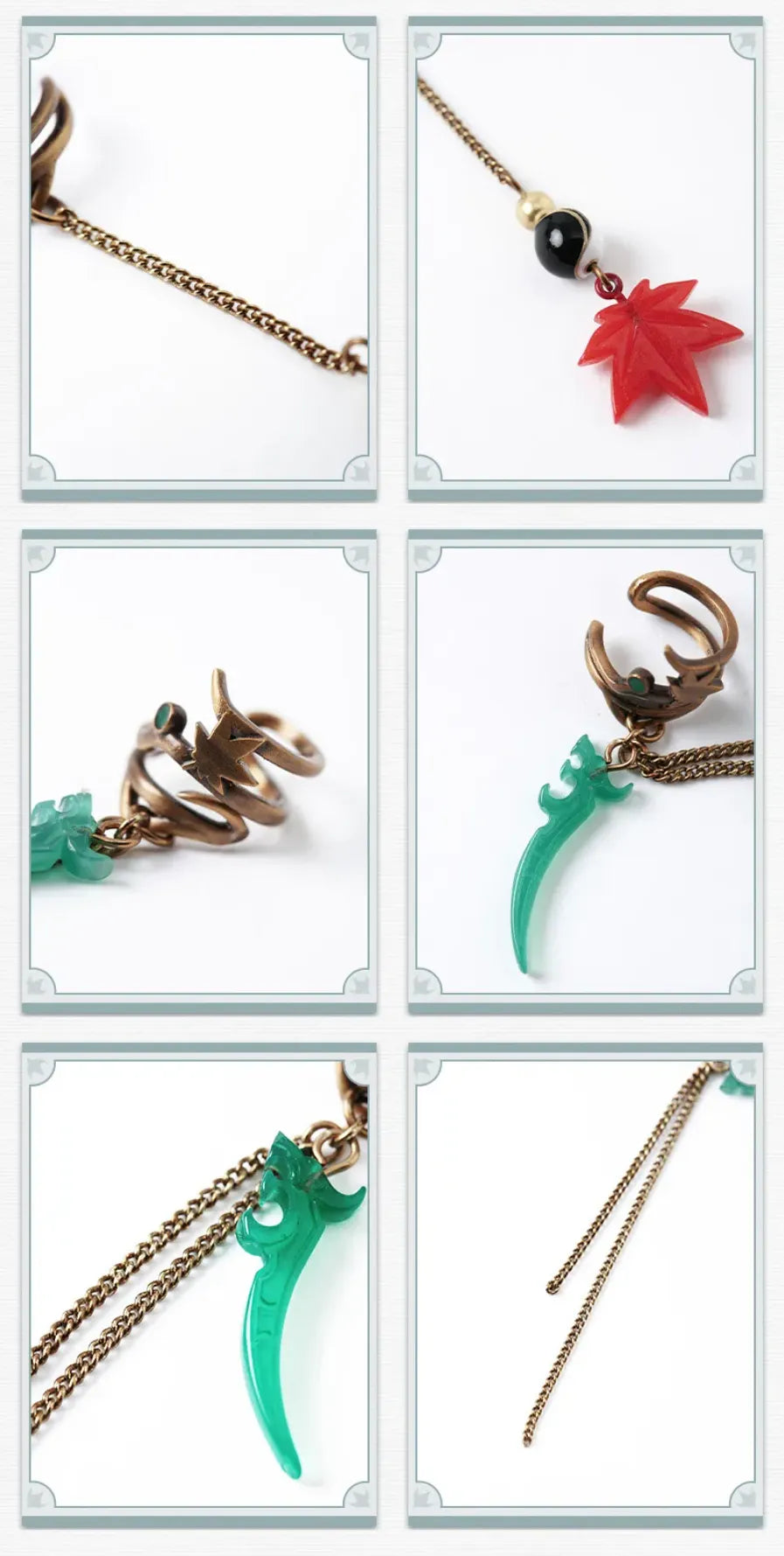Dan Heng necklace featuring gold-tone cloud ornament, green bead and black bead