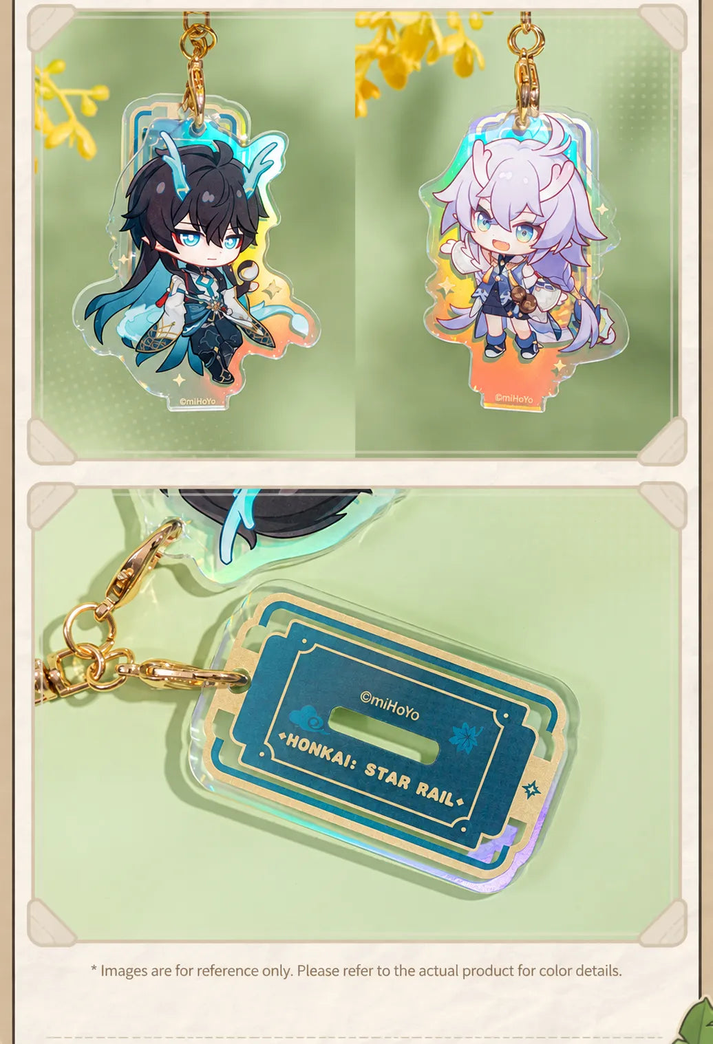 Express Travel Notes chibi acrylic charms with holographic layered bases