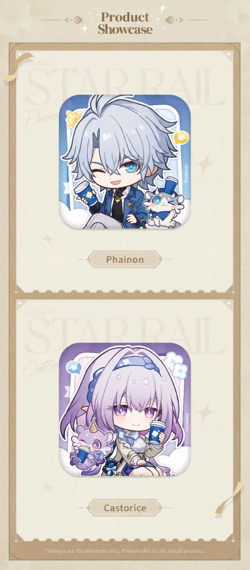 Express Travel Notes Phainon and Castorice Chibi Badge display