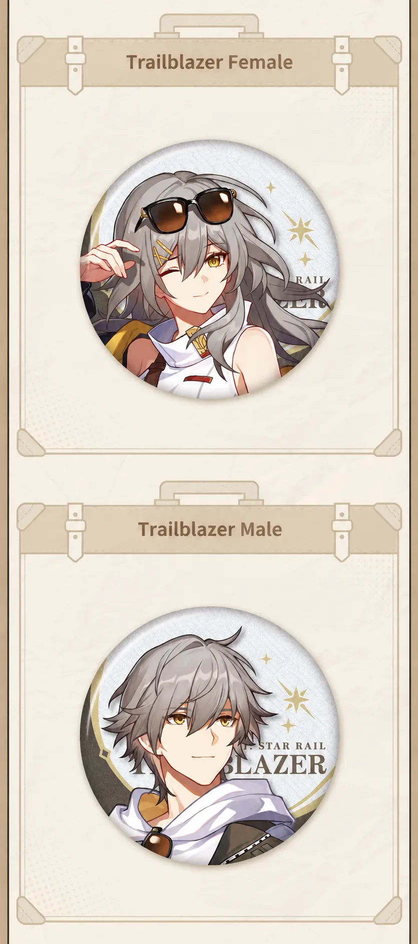 Trailblazer Female and Trailblazer Male Tinplate Badge details