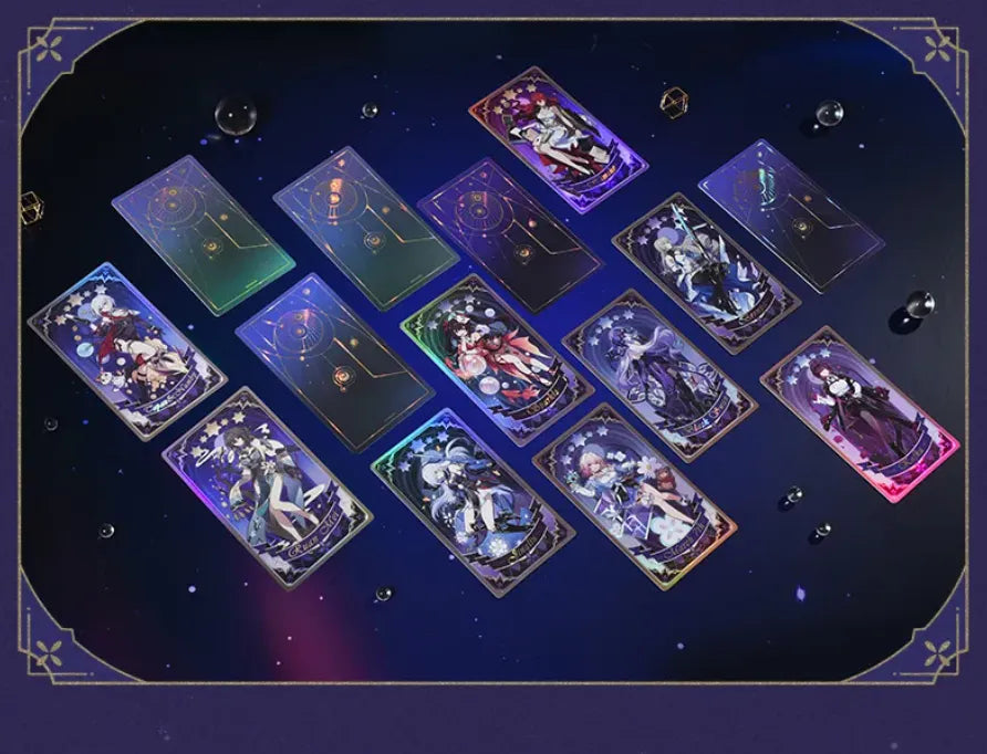 Honkai Star Rail Fable of the Stars holographic collectible tickets in a real product display