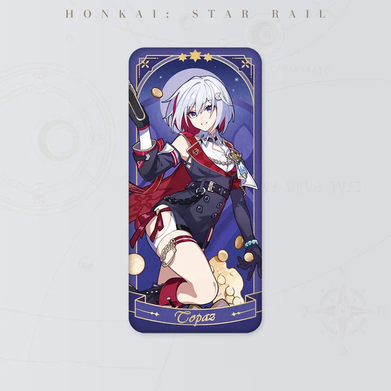 Honkai Star Rail Topaz Fable of the Stars Series tinplate badge featuring red and black character artwork