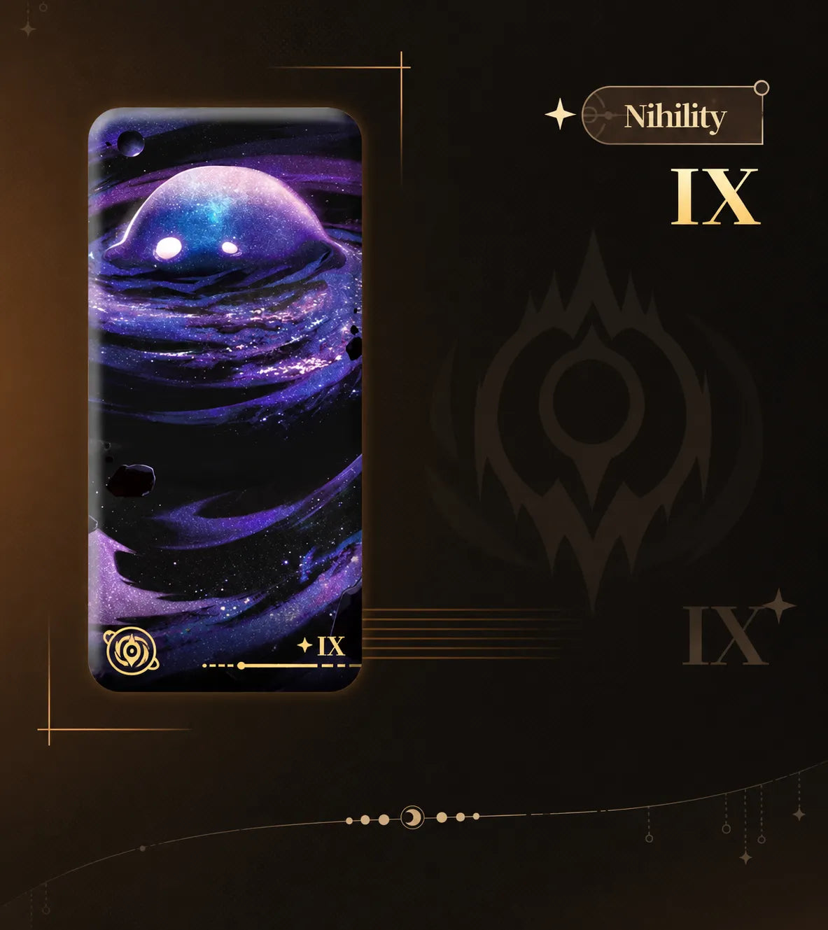 IX Nihility badge with purple cosmic artwork