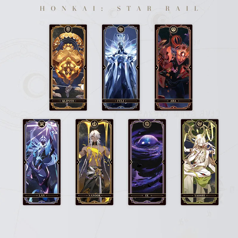 Honkai: Star Rail Fables About the Stars Collectible Cards featuring seven Aeons