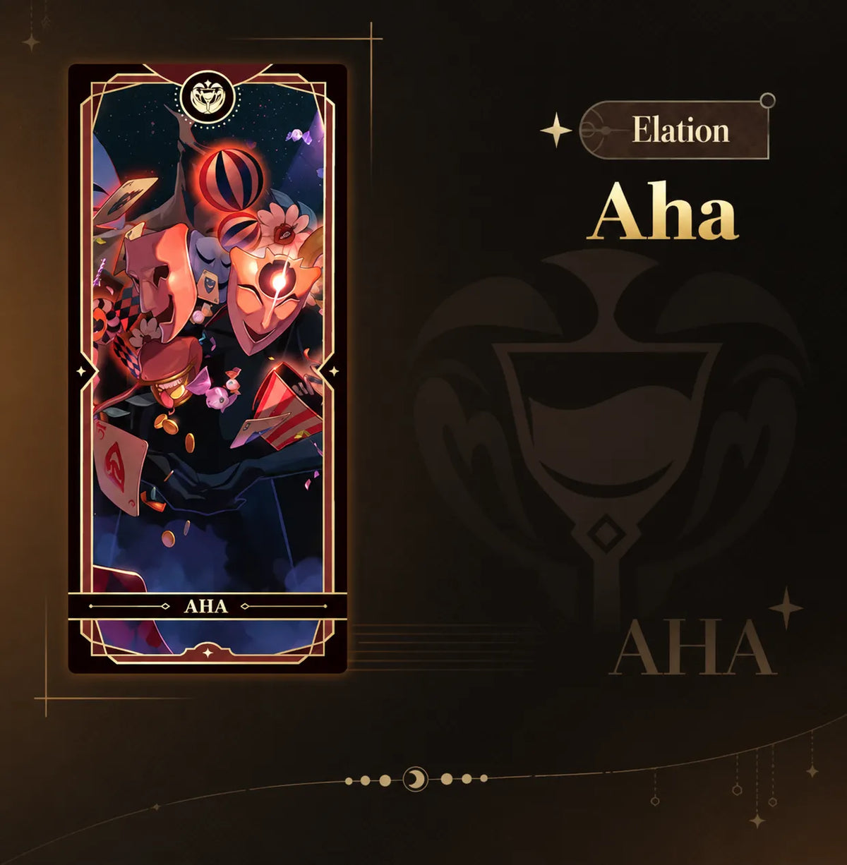 Aha Elation collectible card with colorful mask artwork