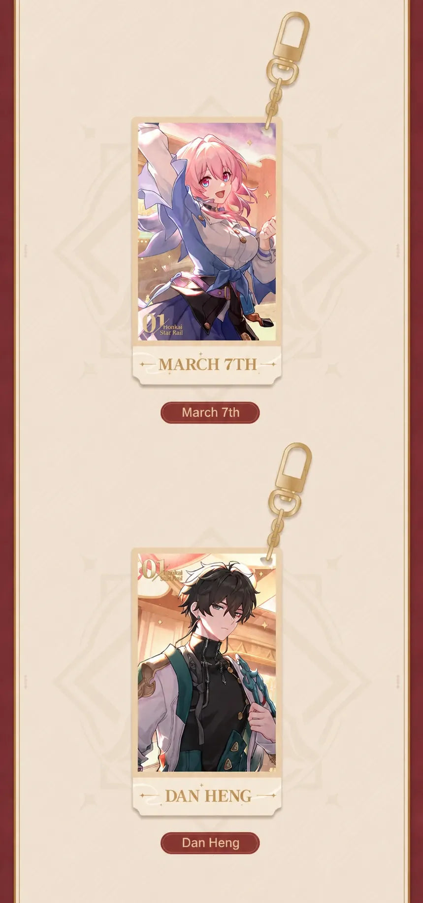 Festive Gifts Series Acrylic Charms featuring March 7th and Dan Heng