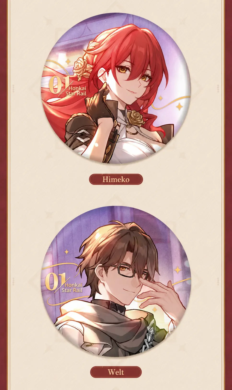 Festive Gifts Series Badges featuring Himeko and Welt