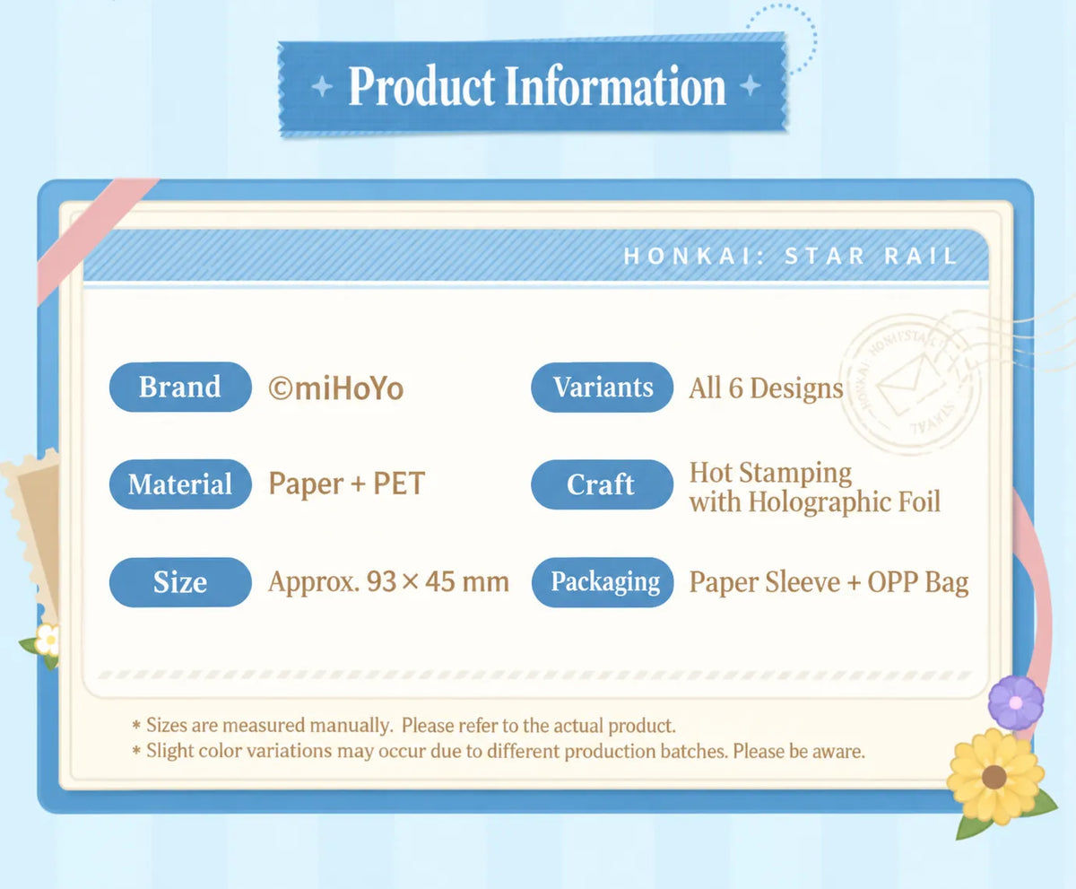 Honkai: Star Rail Festive Gifts Film-Style Cards product specifications and holographic silver foil details
