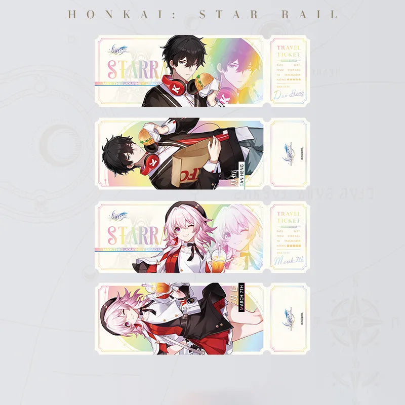 Honkai: Star Rail Gourmet Sailing Series Holographic Collectible Tickets featuring March 7th and Dan Heng