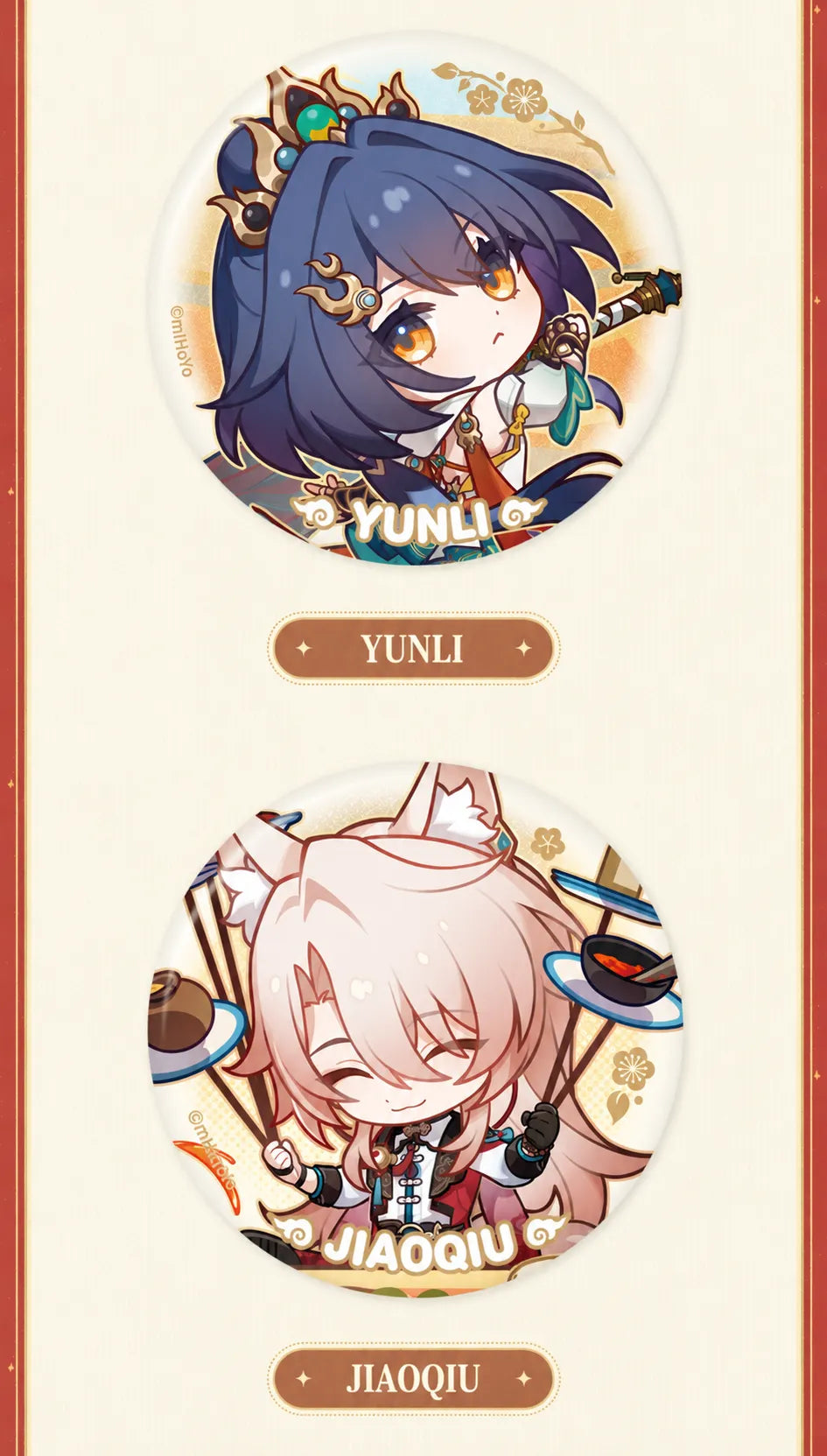 Yunli and Jiaoqiu chibi badge designs from the Happy New Year Series