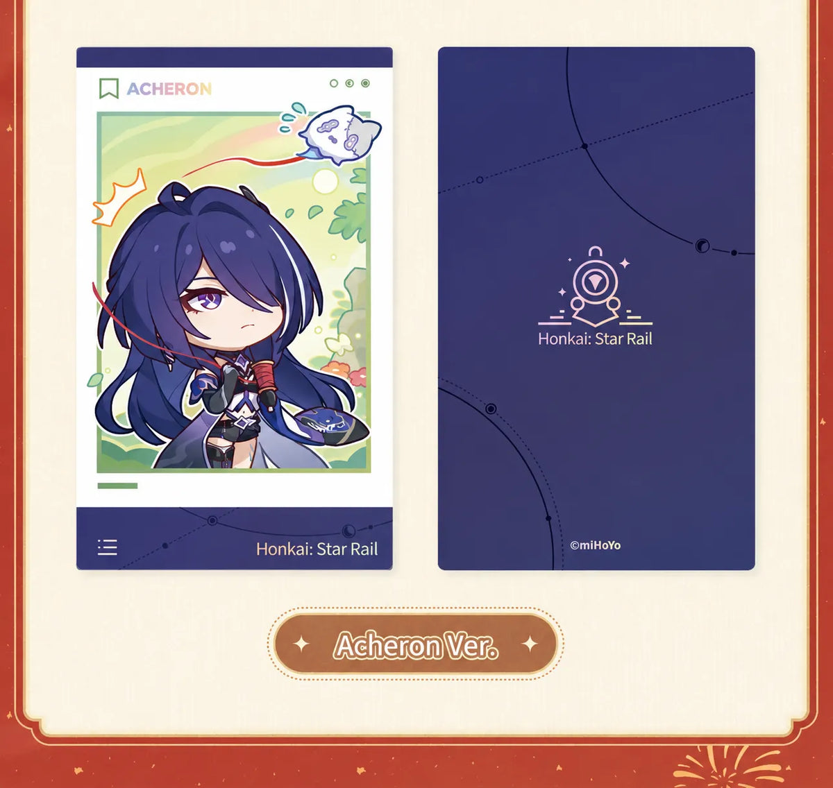 Acheron character card with front and back designs