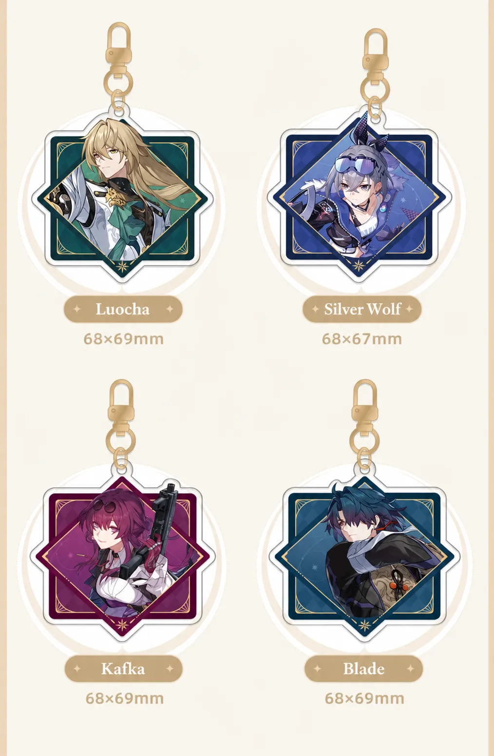 Luocha, Silver Wolf, Kafka and Blade Interstellar Journey Series Acrylic Charms