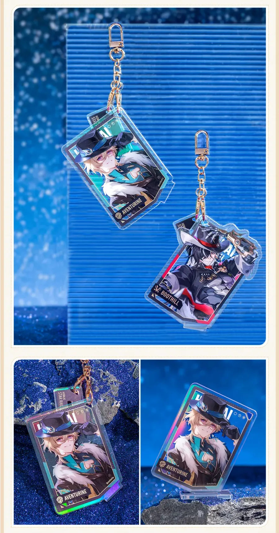 Interstellar Journey Series acrylic display stands shown in product photography