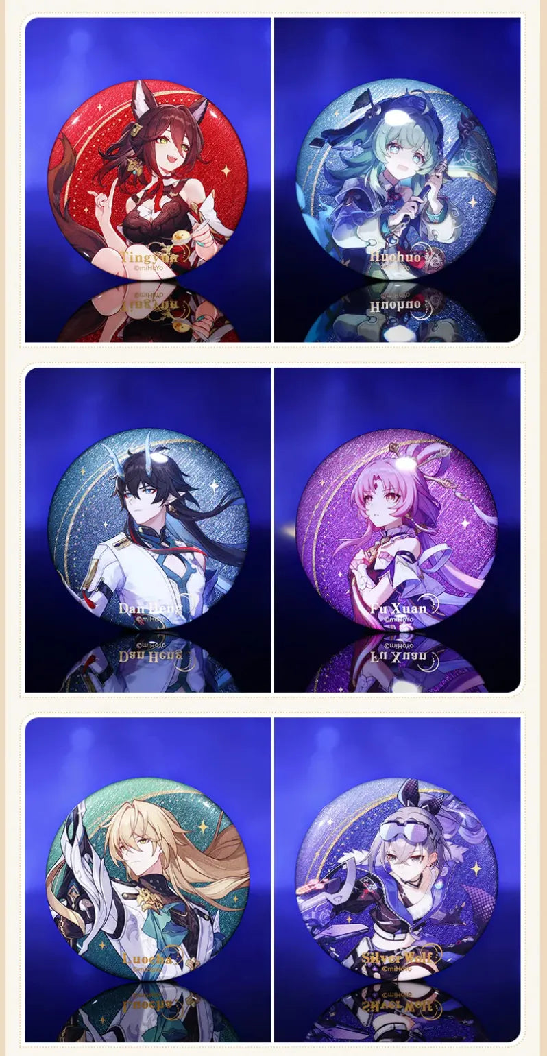 Honkai: Star Rail character badges with reflective finish