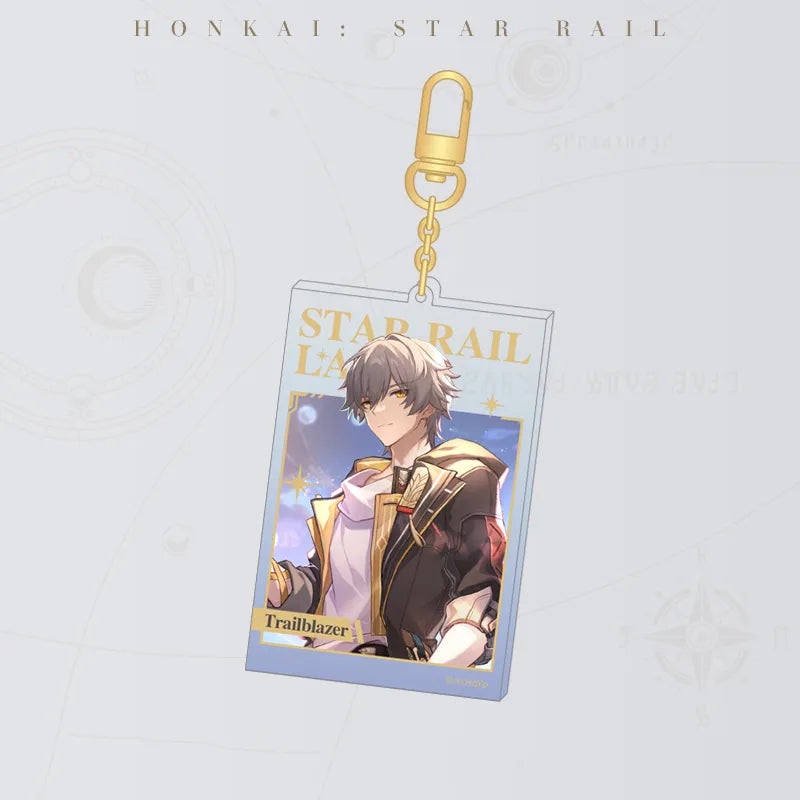 Honkai Star Rail LAND Series Trailblazer Caelus acrylic charm with gold-tone clasp and character artwork