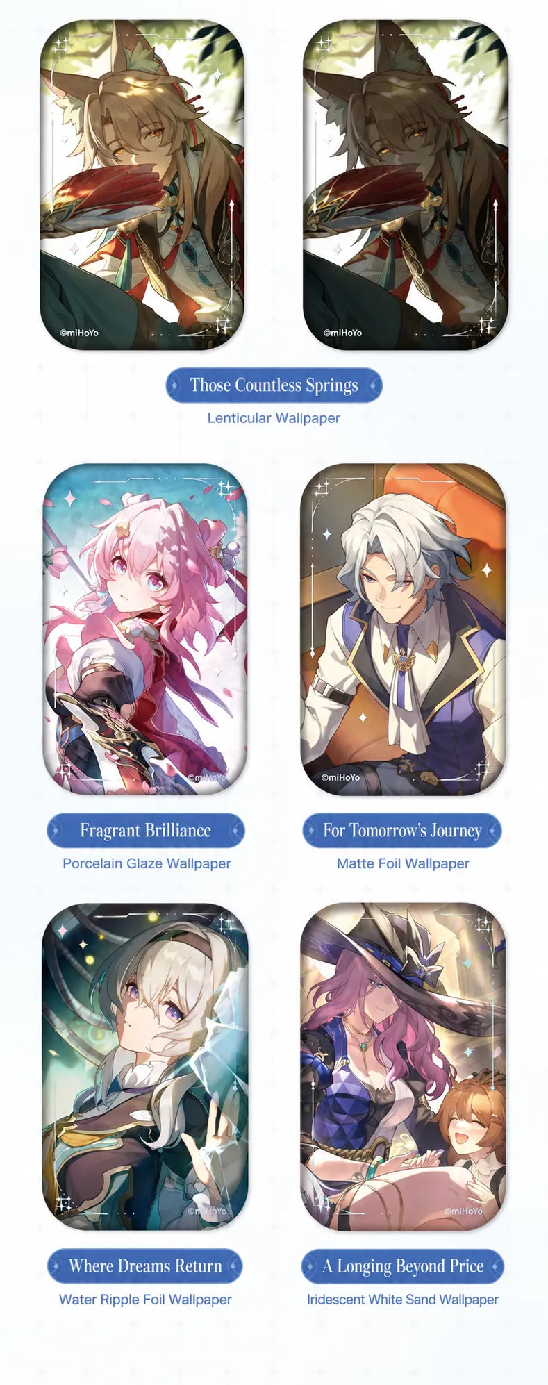 Honkai: Star Rail Light Cone badge designs featuring Acheron, Sparkle, and Aventurine