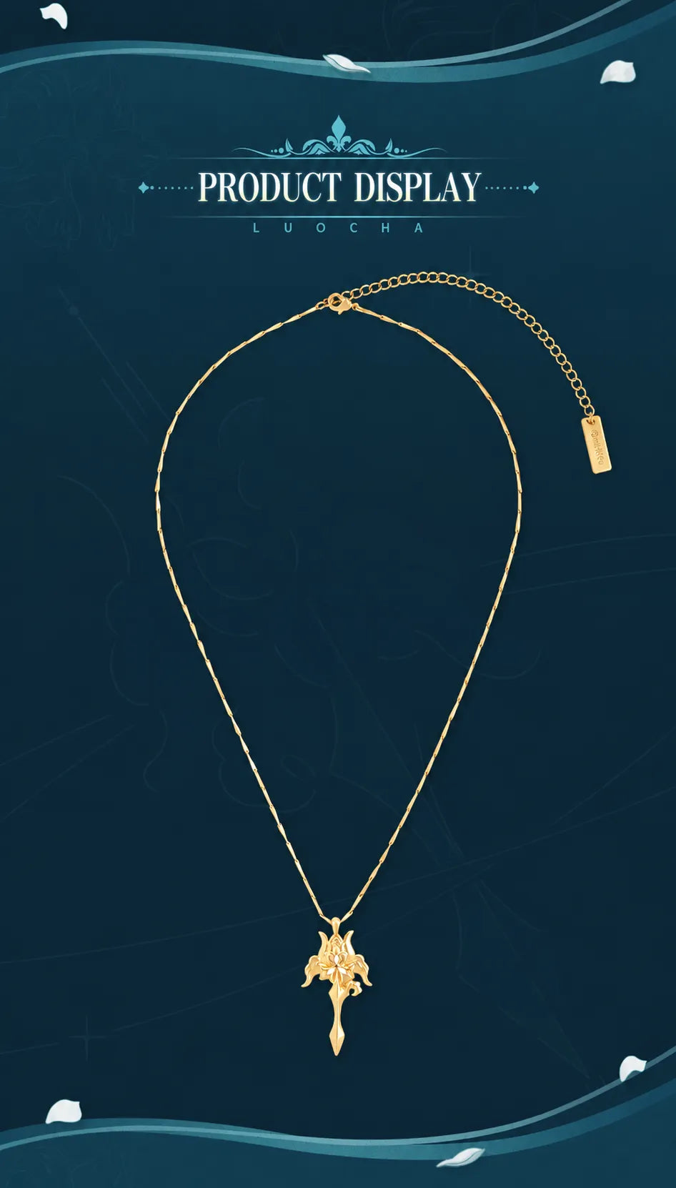 Luocha Prayer of Abyss Flower Necklace gold-toned pendant and chain display