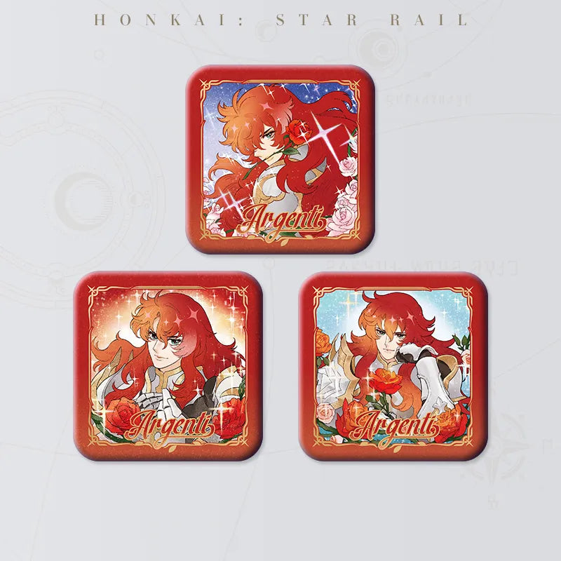 Honkai: Star Rail Peerless Beauty Series Badges featuring three Argenti badge designs