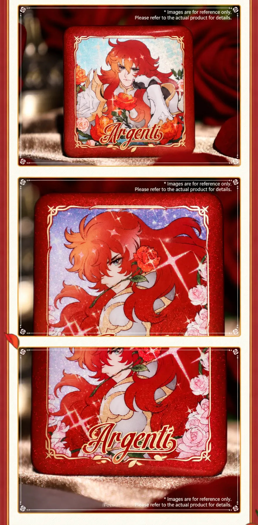 Detailed view of Argenti badge artwork with holographic glitter effect