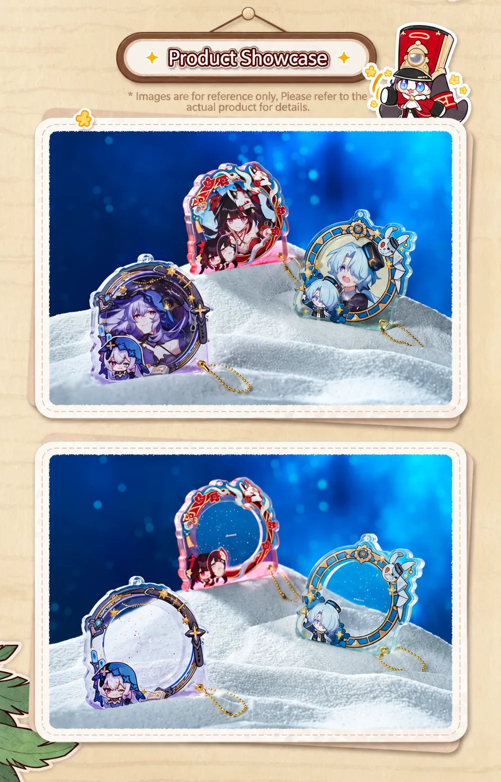 Pom-Pom Gallery Acrylic Badge Display Cases featuring Sparkle, Black Swan, and Misha