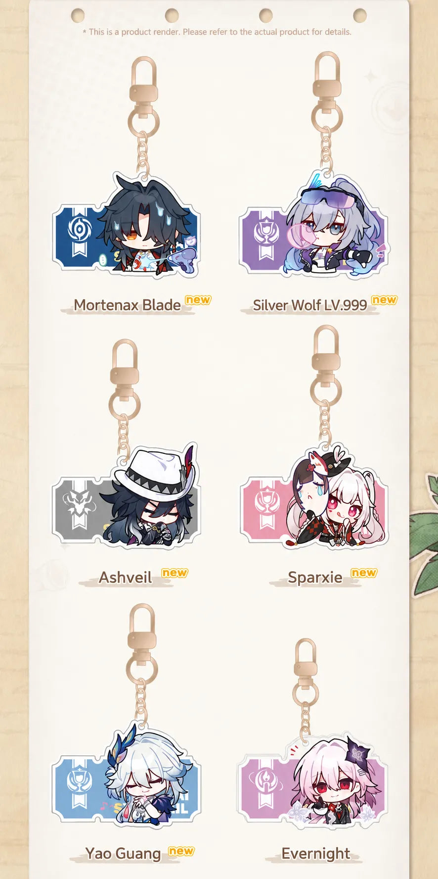 Honkai: Star Rail Pom-Pom Gallery Mortenax Blade Silver Wolf LV.999 Ashveil Sparxie Yao Guang and Evernight acrylic charms
