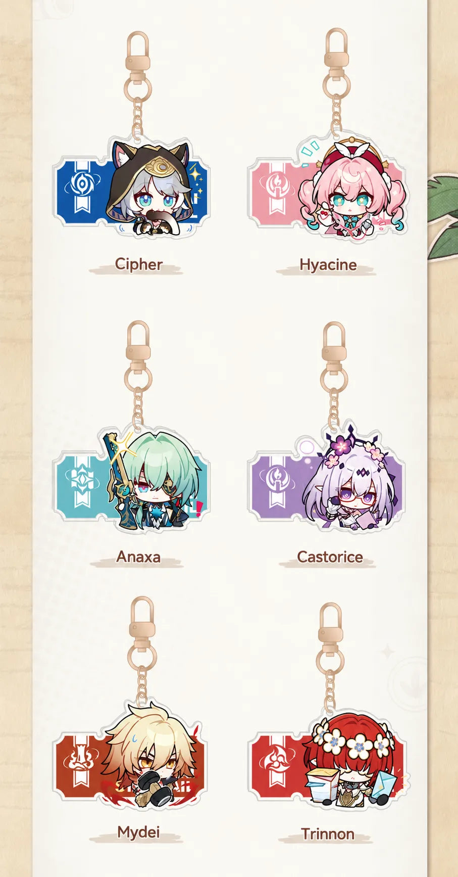 Honkai: Star Rail Pom-Pom Gallery Cipher Hyacine Anaxa Castorice Mydei and Trinnon acrylic charms