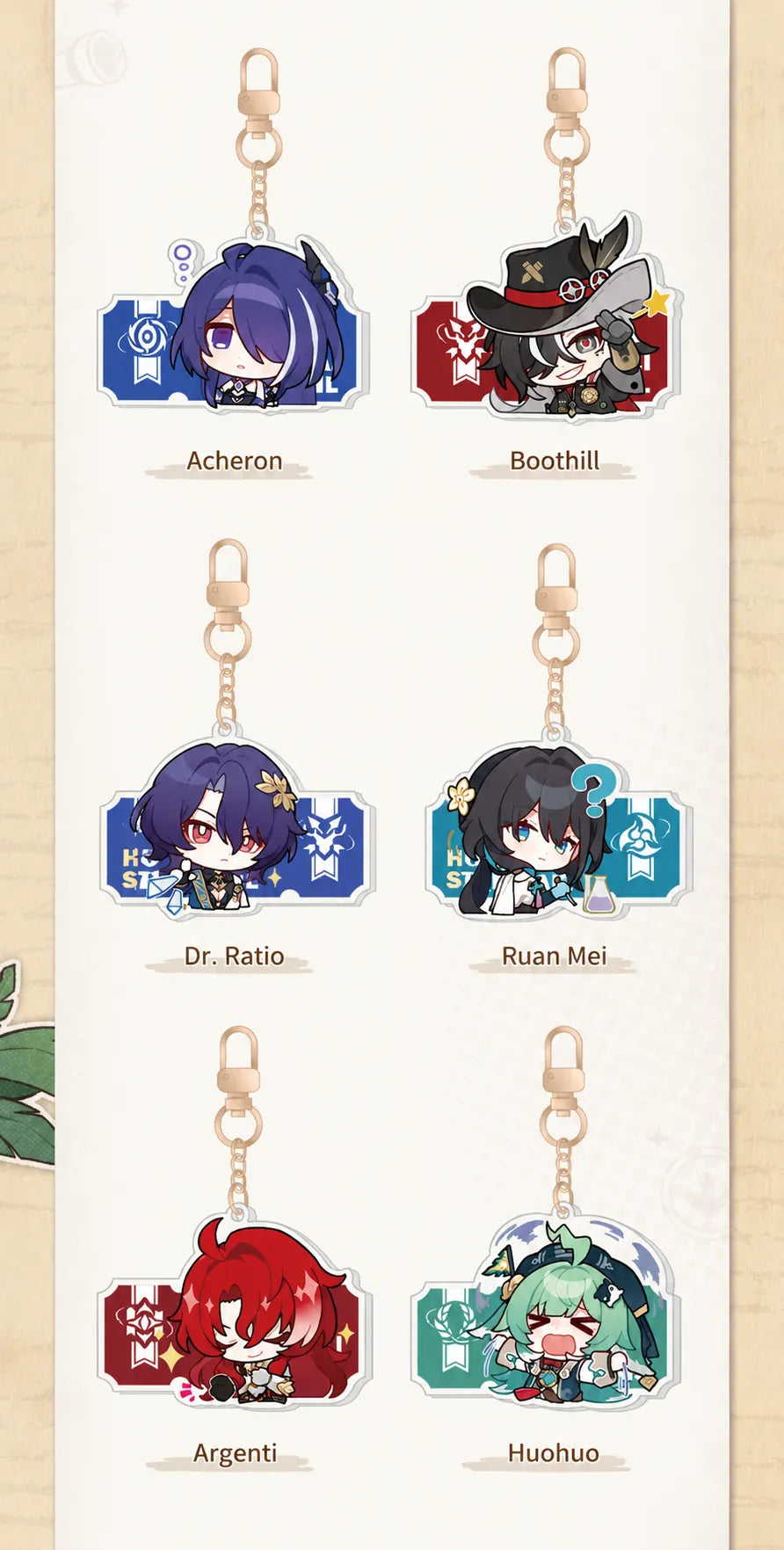 Honkai: Star Rail Pom-Pom Gallery Moze Feixiao Jiaoqiu Yunli Yanqing and Firefly acrylic charms