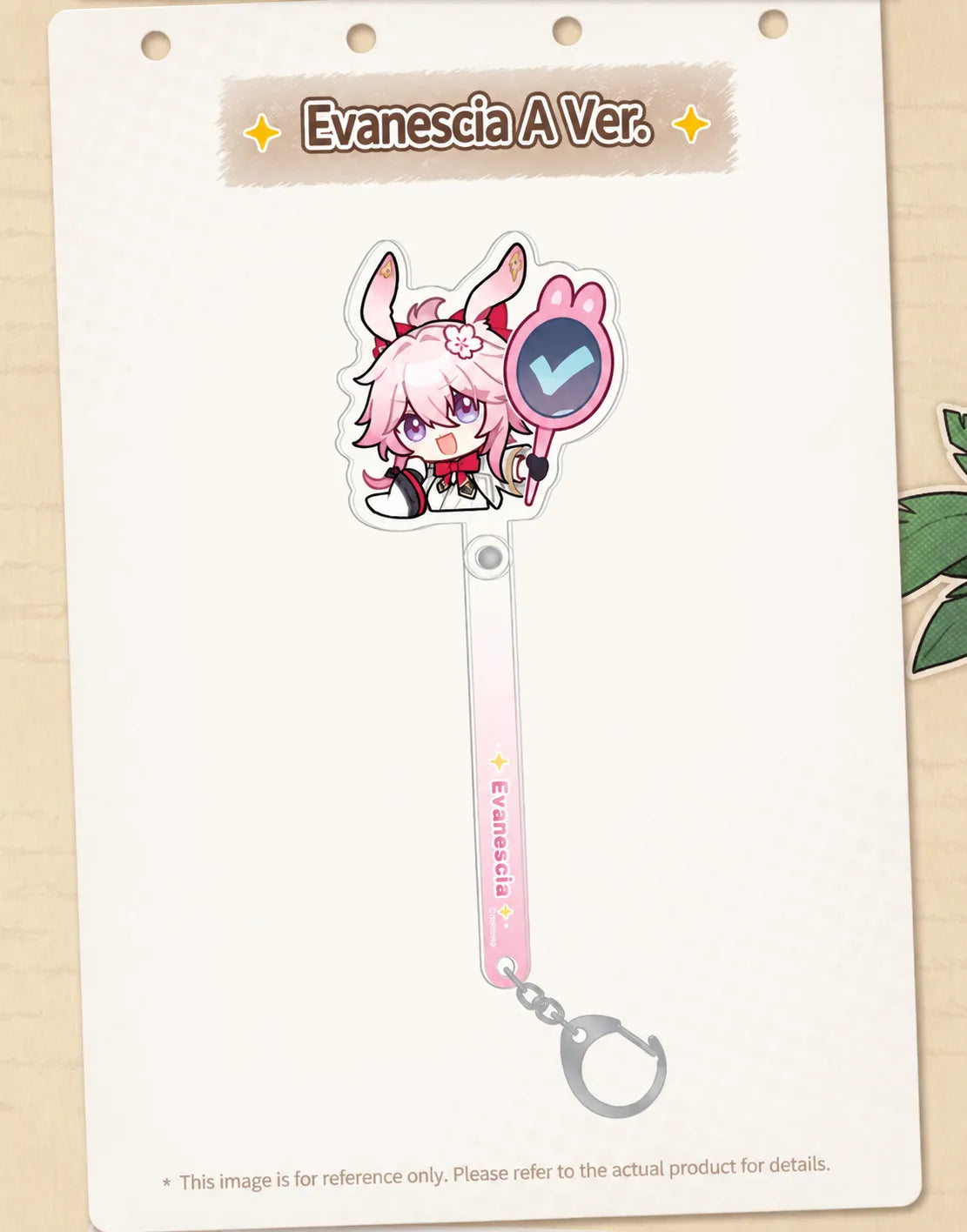 Evanescia A Acrylic Photo Prop with character-themed handle and metal clasp
