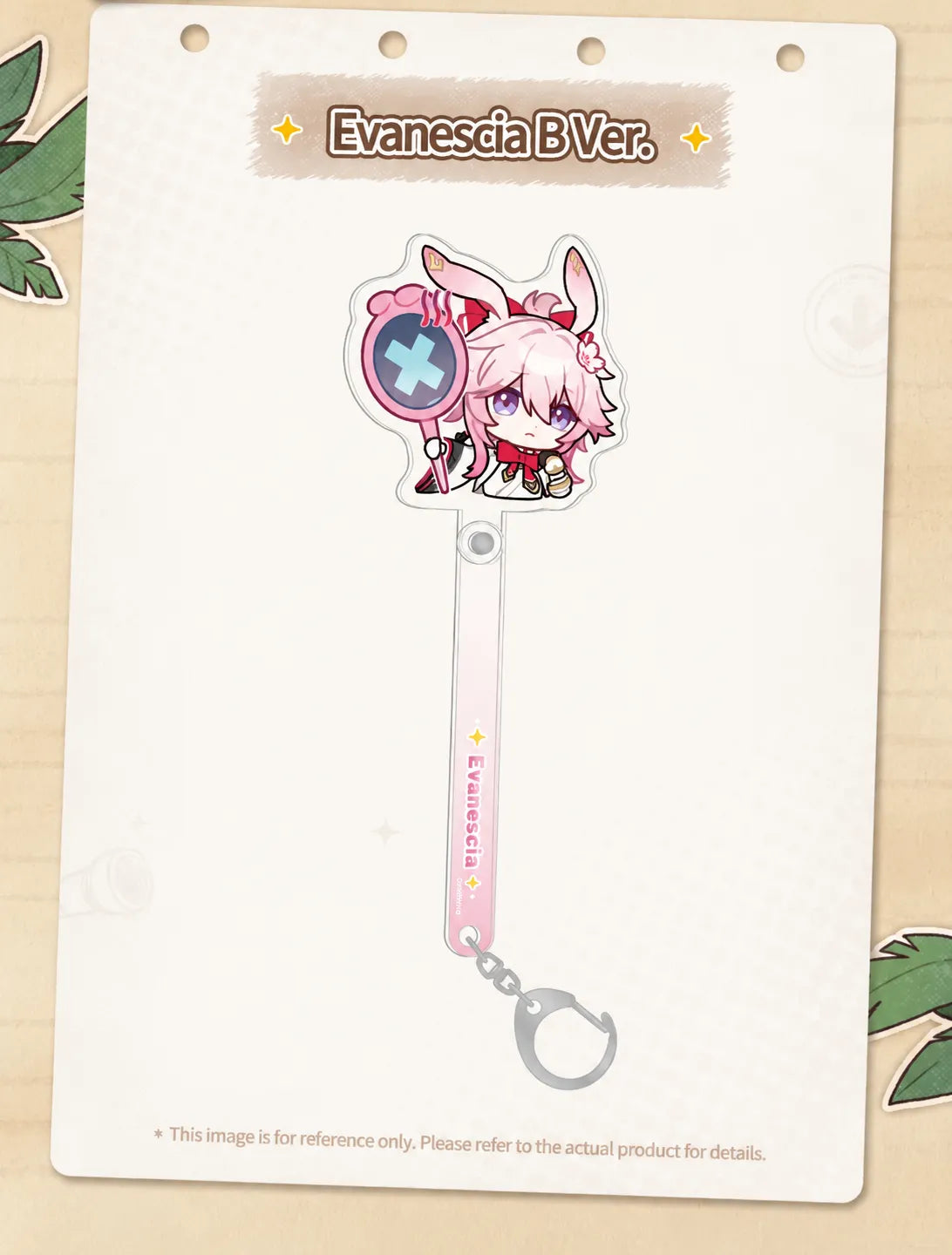 Evanescia B Acrylic Photo Prop with character-themed handle and metal clasp