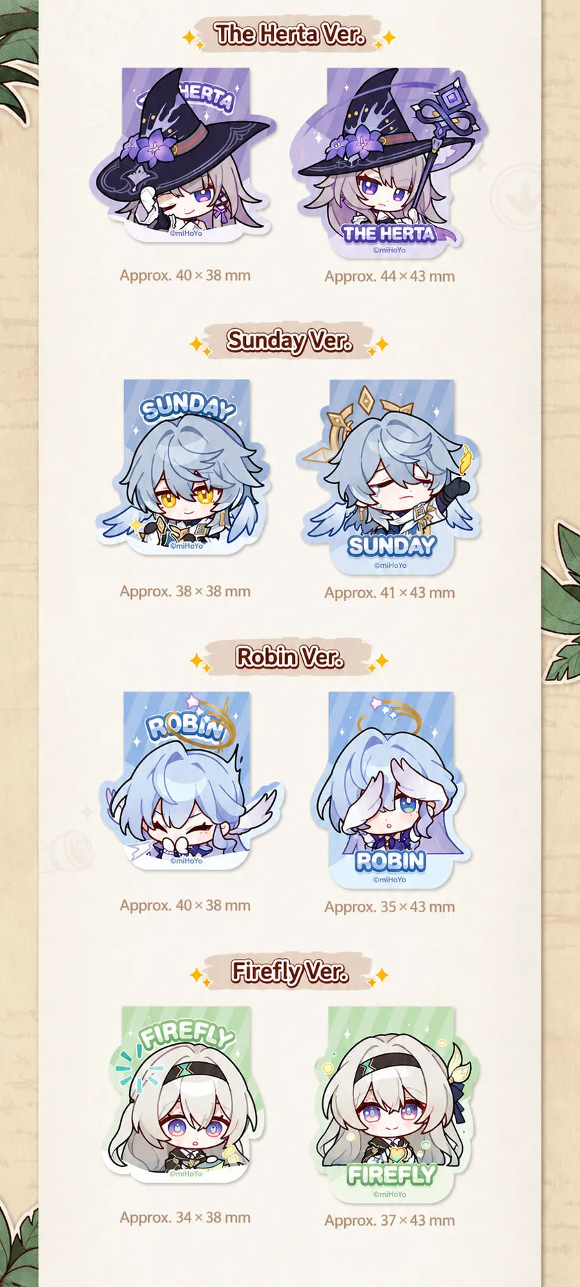 Pom-Pom Gallery Magnetic Bookmarks featuring The Herta, Sunday, Robin, and Firefly